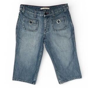 Tommy Hilfiger Y2K Denim Bermuda Shorts patch pockets w/ eyelet grommet accents